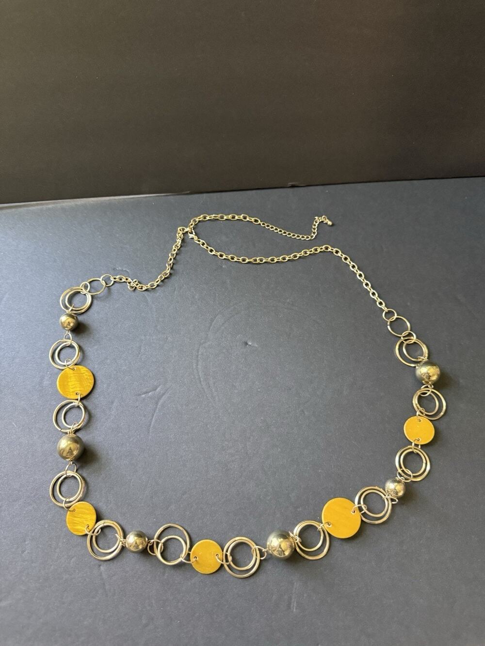 Beaded Chain Link Belt Gold Tone Yellow Adjustable Mod Geometrical Retro Hippie